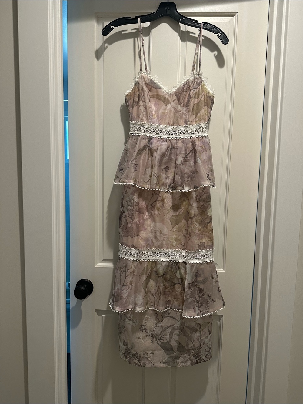 V. Chapman Floral Tiered Midi Dress in Blush and Sage